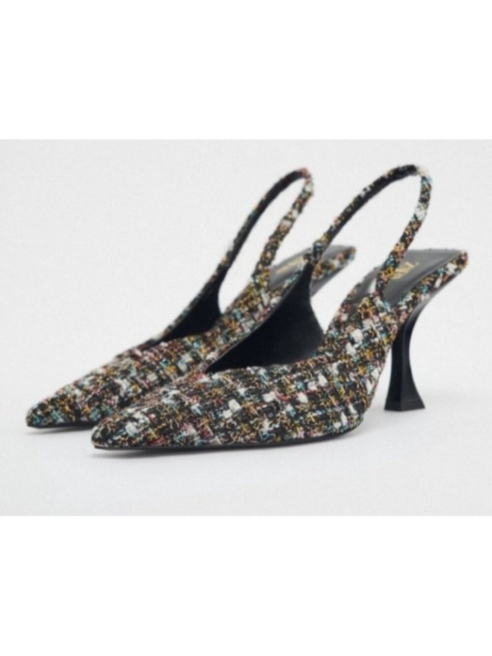 ZARA Multicolor Fabric Pointed Toe Slingback Geometric Heels EU 40 2249/010